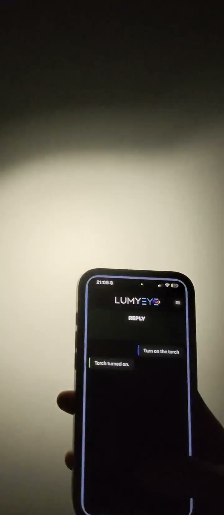 Still from the English demo: LED flash by voice