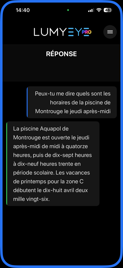 Lumyeye Pro — recherche web vocale d'horaires