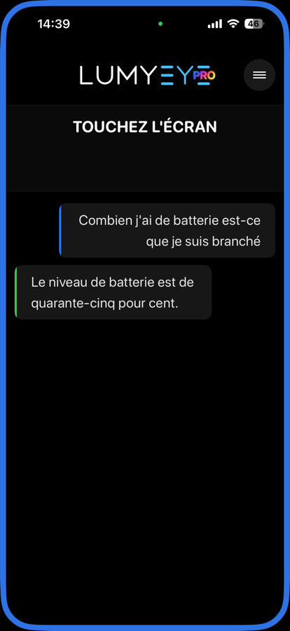 Lumyeye Pro — niveau de batterie vocal