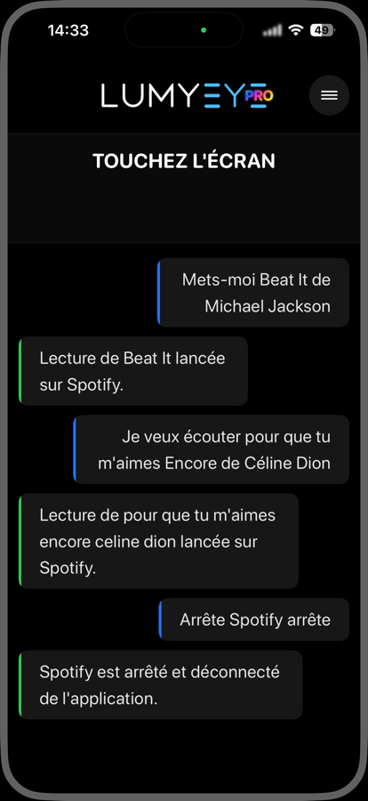 Lumyeye Pro — lecture musicale Spotify vocale